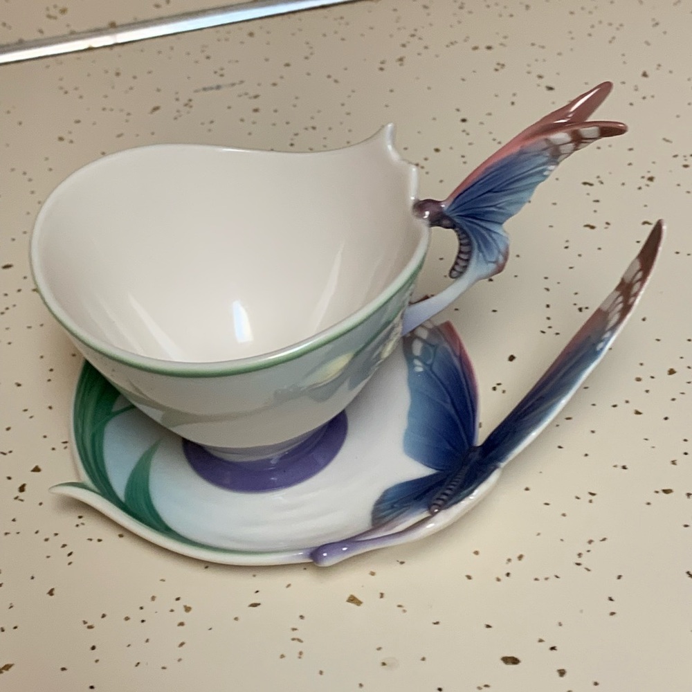 Franz Papillon Butterfly Handle Teacup and Saucer Set